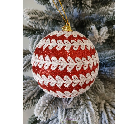 Новорічні кулі червоні зі спіральним візерунком Ø100мм, ціна за набір 2 шт (SH222)